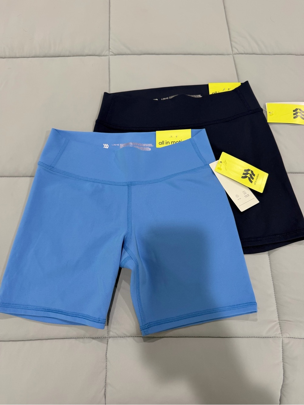 All in Motion Girls High-Rise Active Bike Shorts - Navy Blue and Light Blue
